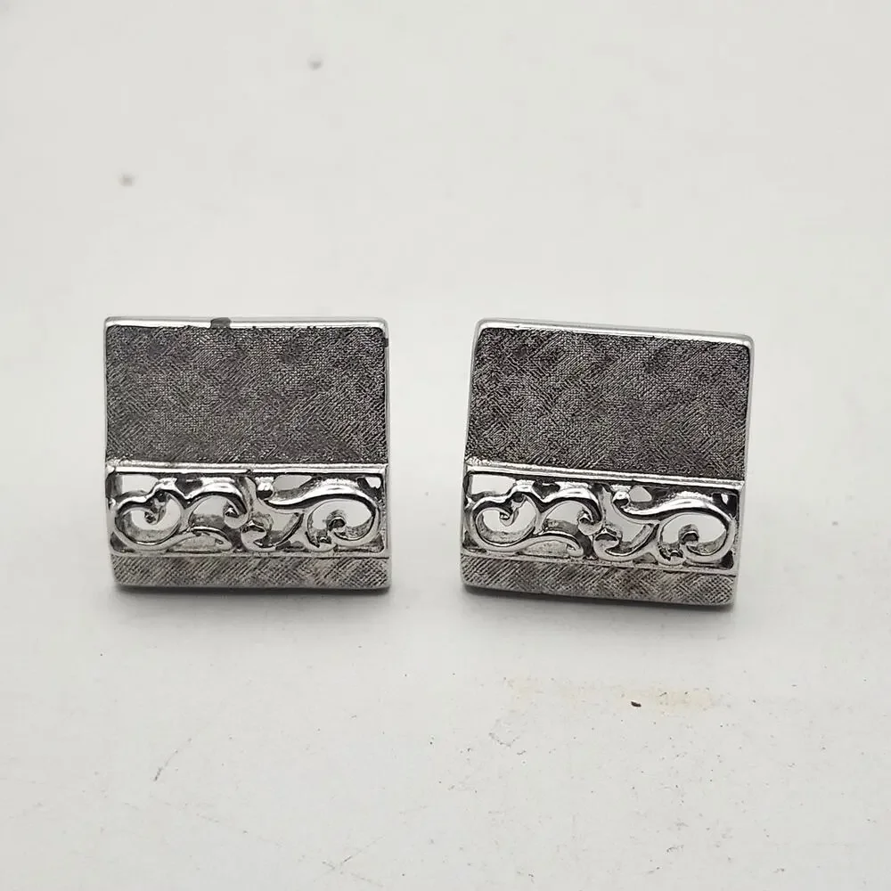 Swank Silver Tone Square Cufflinks .75